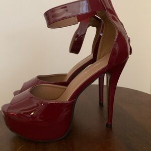 Elegant Burgundy Peep-Toe Heels